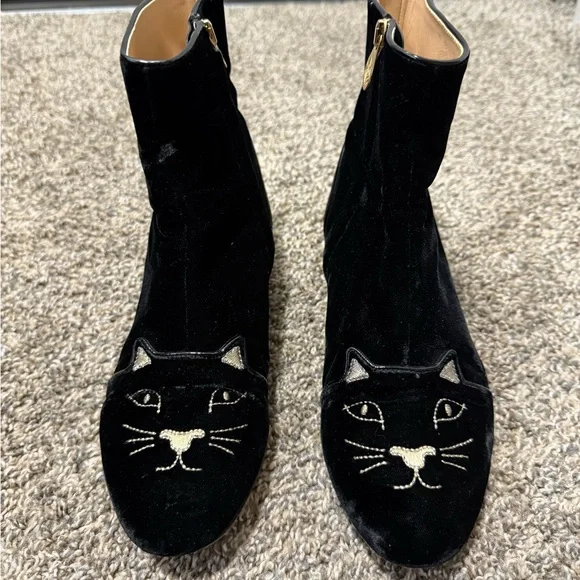Charlotte Olympia Black Cat Face Ankle Booties - Picture 2 of 8